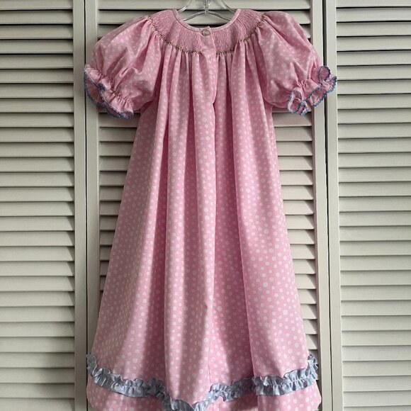 Vive La Fete smocked dress bunnies pink & white polka dot girl’s size 4T - Picture 5 of 8